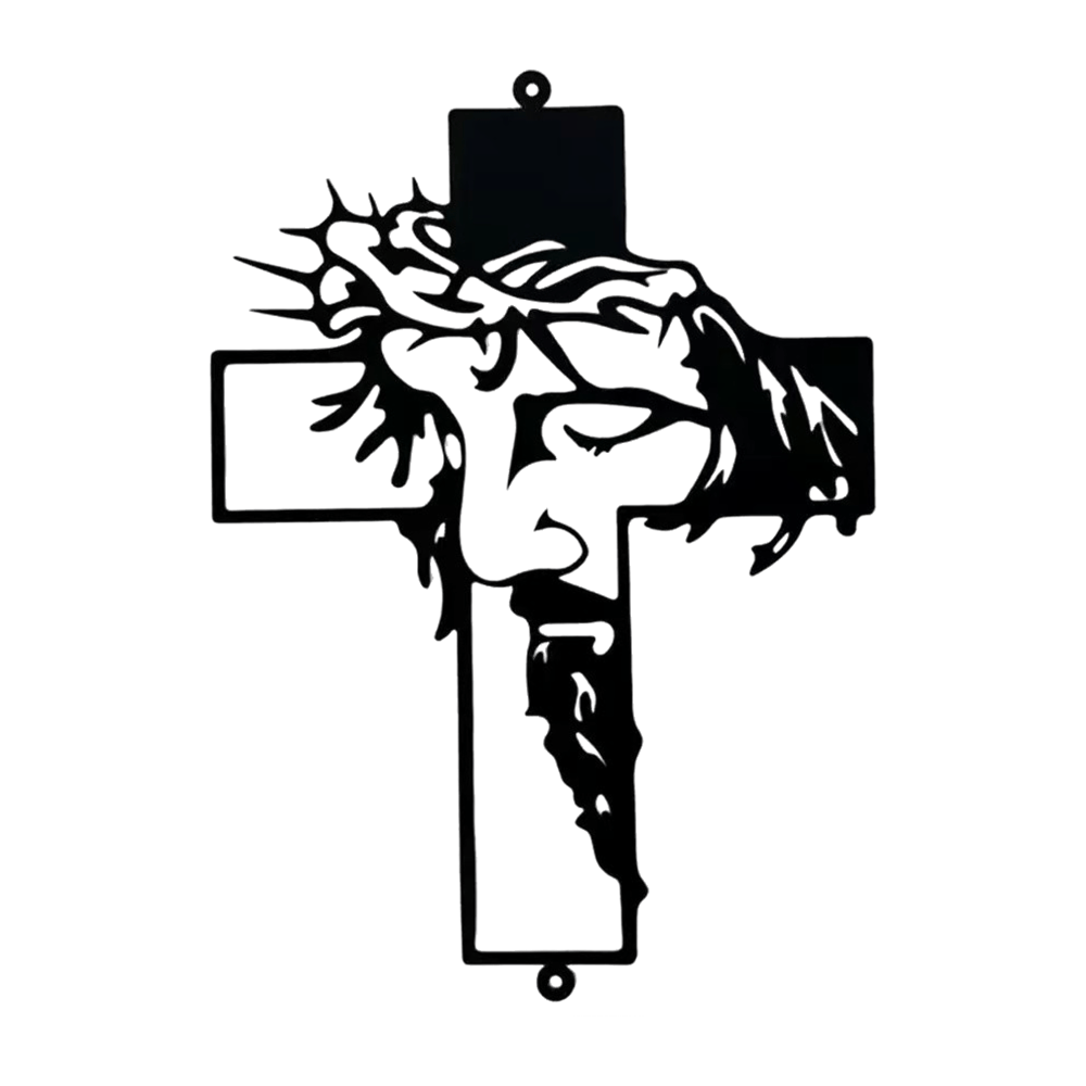 Black Metal Jesus with Crown of Thorns Cross Metal Wall Decor