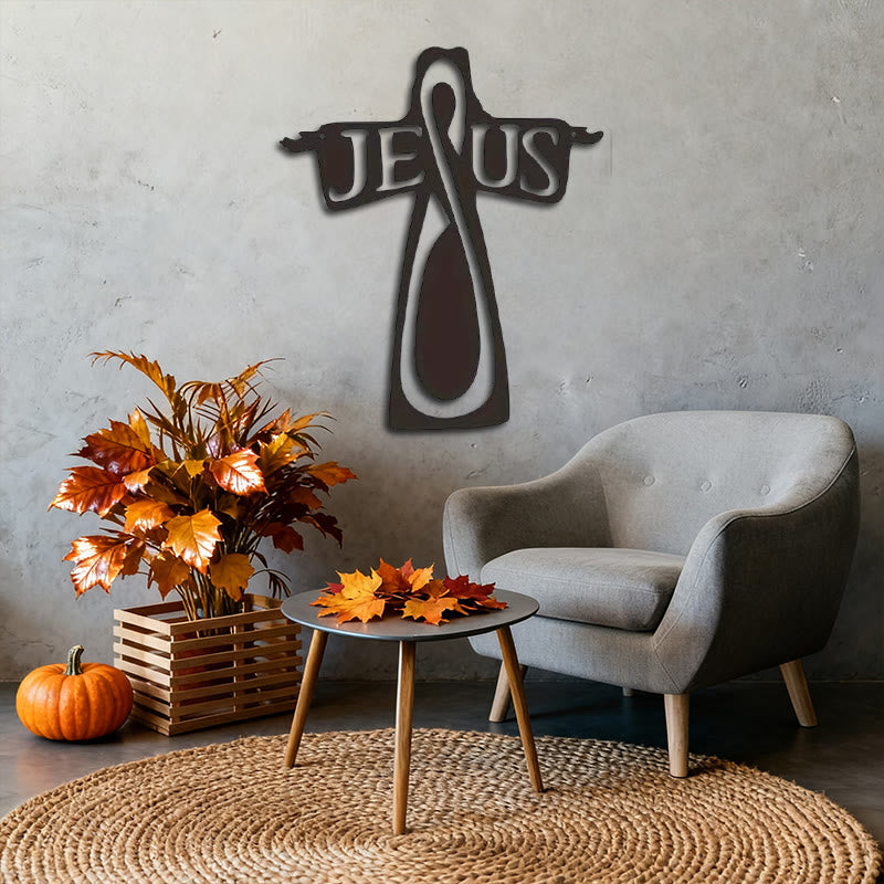 Minimalist Black Metal Jesus Cross Metal Wall Decor