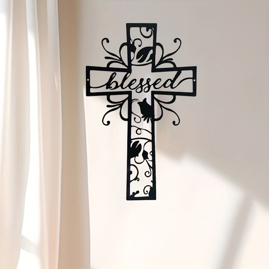 Blessed Cross Metal Wall Decor: Floral Motif for Blessing-Filled Homes