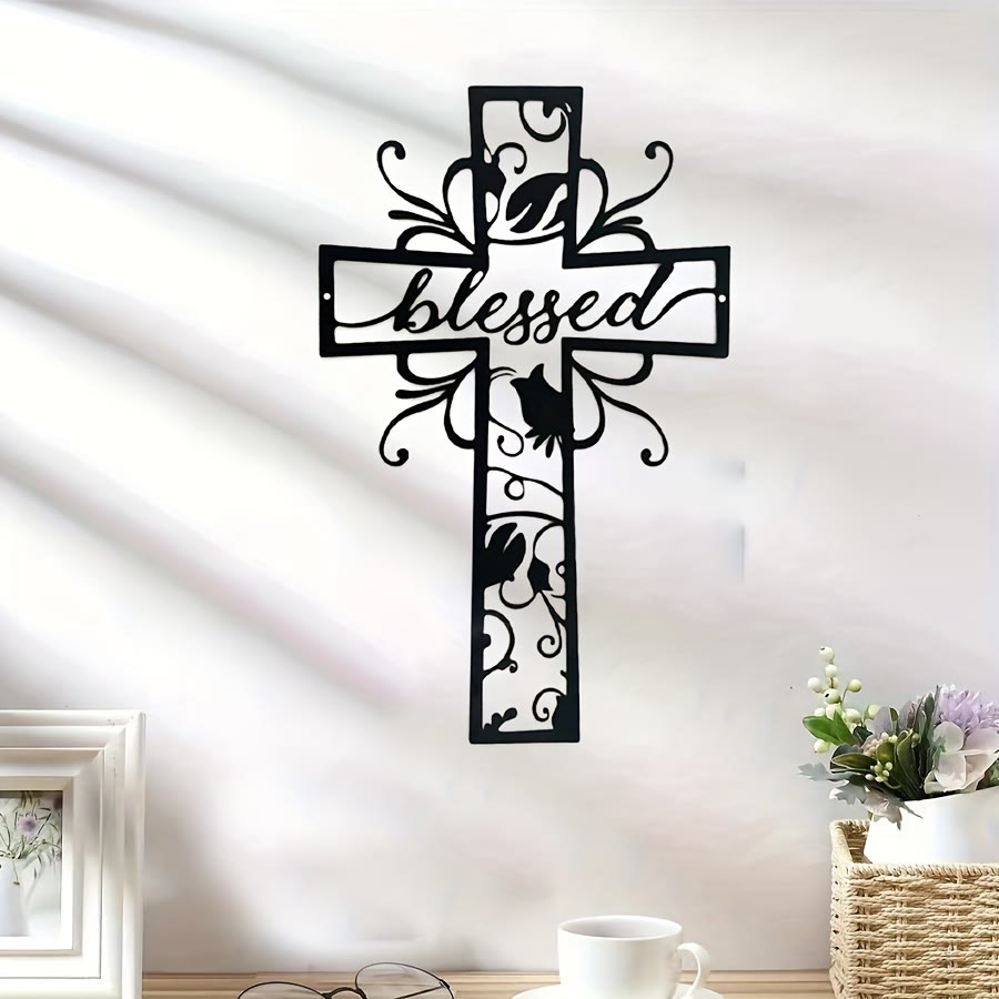 Blessed Cross Metal Wall Decor: Floral Motif for Blessing-Filled Homes