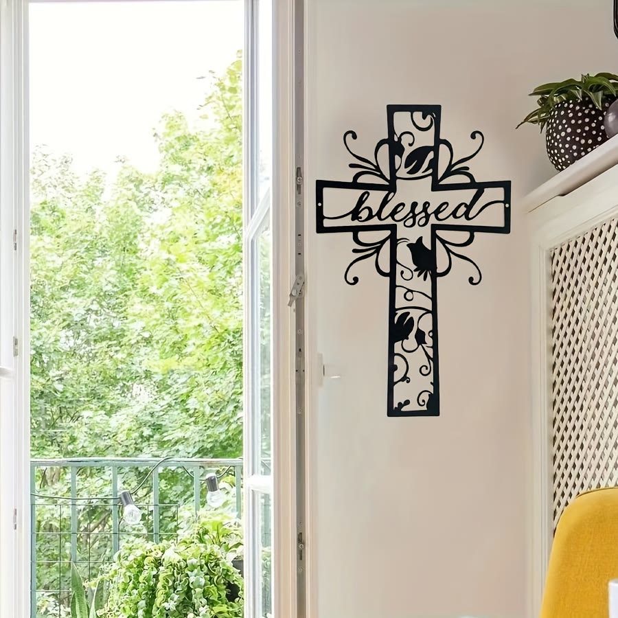 Blessed Cross Metal Wall Decor: Floral Motif for Blessing-Filled Homes
