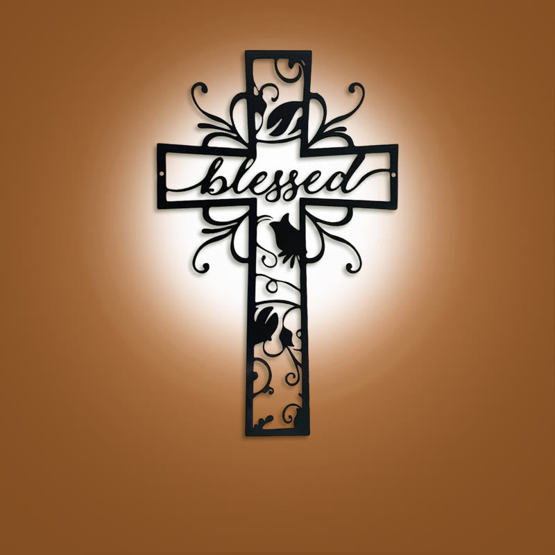 Blessed Cross Metal Wall Decor: Floral Motif for Blessing-Filled Homes