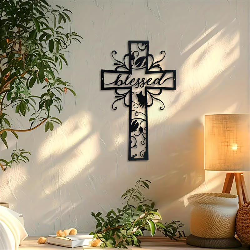 Blessed Cross Metal Wall Decor: Floral Motif for Blessing-Filled Homes