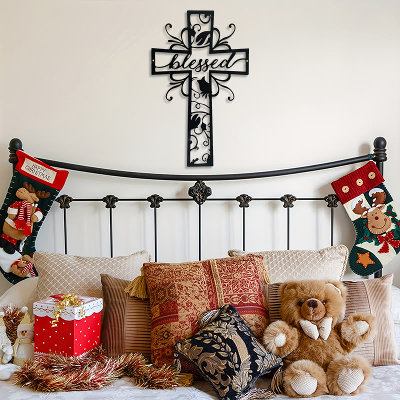 Blessed Cross Metal Wall Decor: Floral Motif for Blessing-Filled Homes