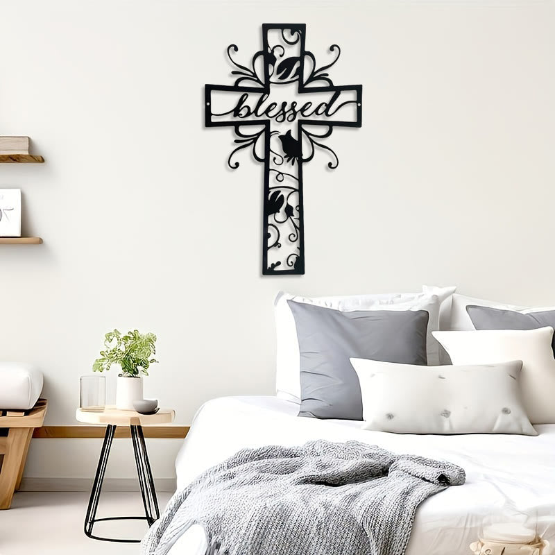 Blessed Cross Metal Wall Decor: Floral Motif for Blessing-Filled Homes