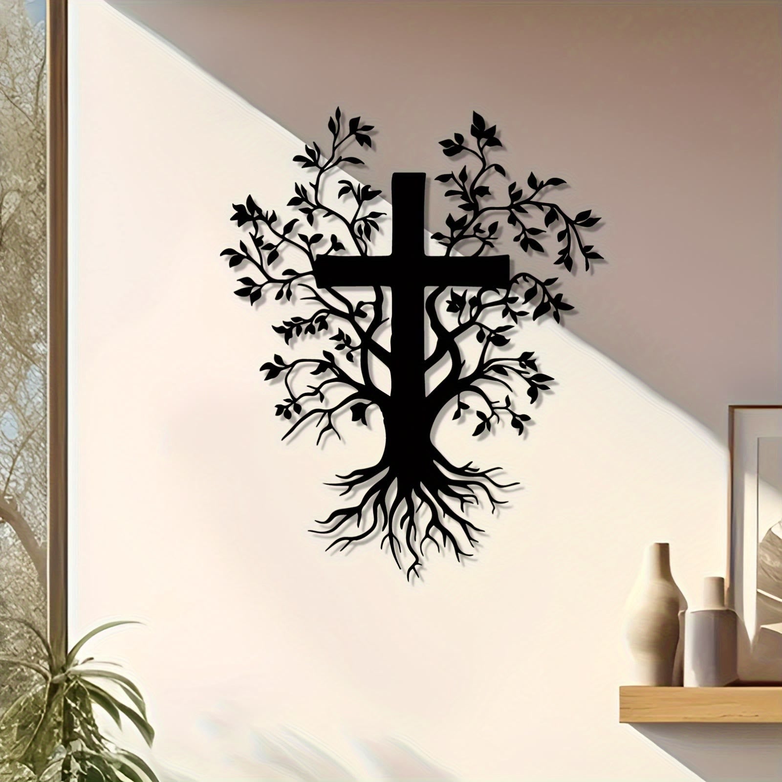 Daily Faith Reminder Metal Wall Decor: Cross Tree for Spiritual Living