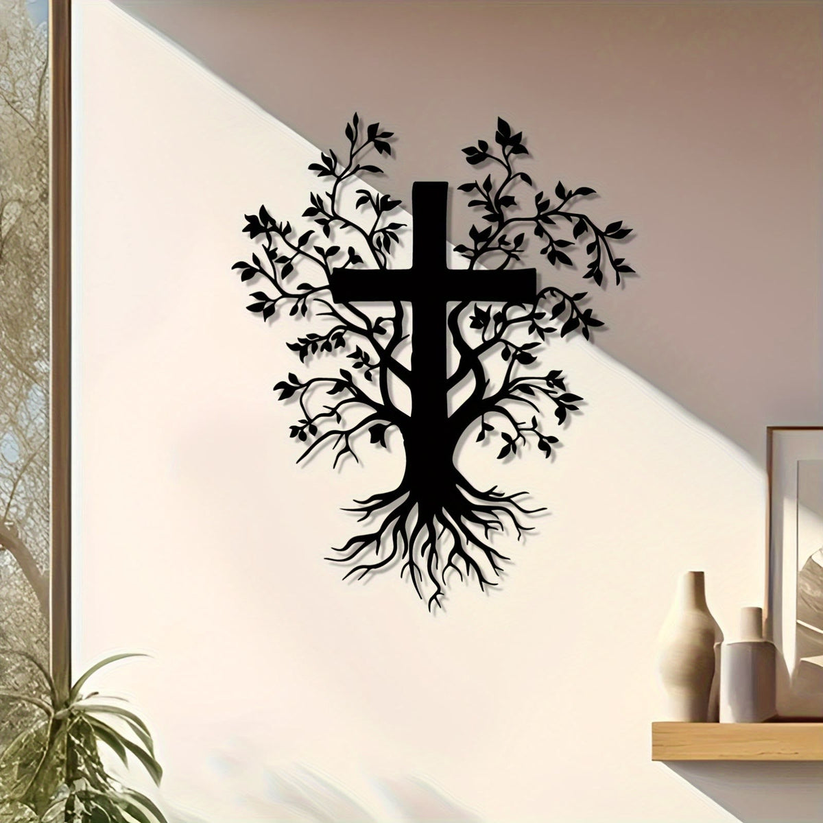Daily Faith Reminder Metal Wall Decor: Cross Tree for Spiritual Living