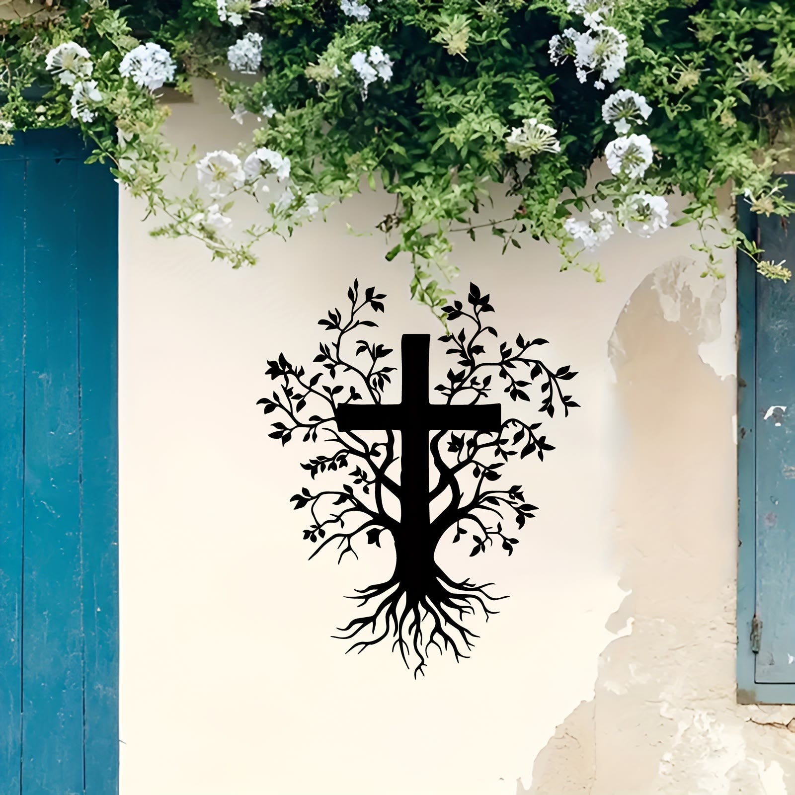 Daily Faith Reminder Metal Wall Decor: Cross Tree for Spiritual Living