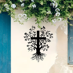 Daily Faith Reminder Metal Wall Decor: Cross Tree for Spiritual Living
