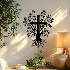 Daily Faith Reminder Metal Wall Decor: Cross Tree for Spiritual Living