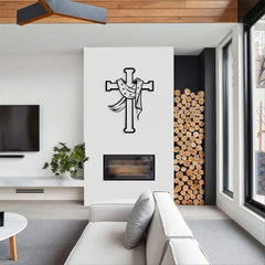 Star-Scarf Cross Metal Wall Decor: Gentle Companion of Divine Grace