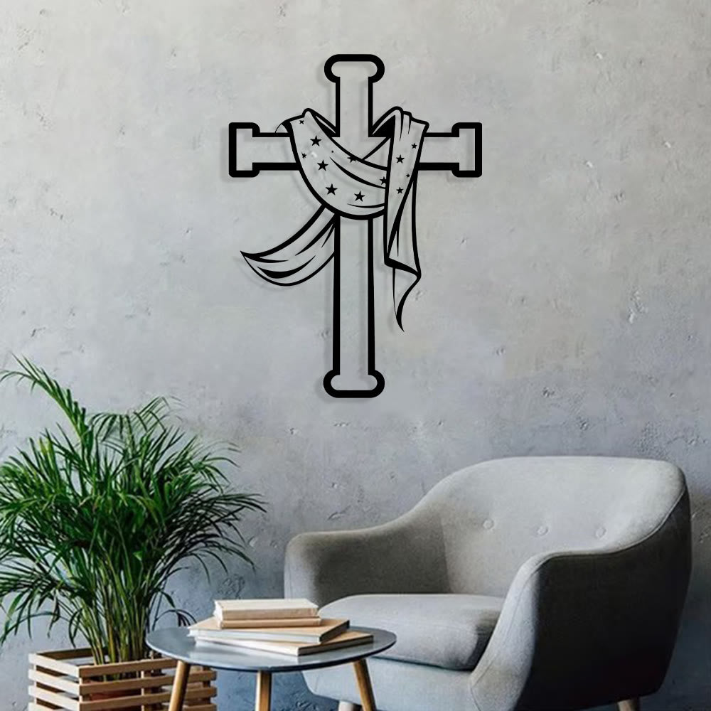 Star-Scarf Cross Metal Wall Decor: Gentle Companion of Divine Grace