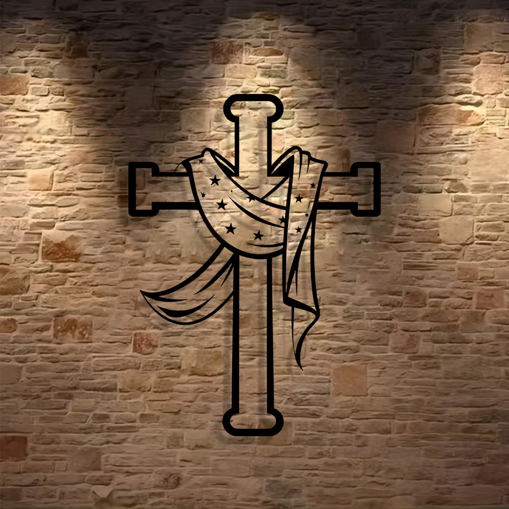 Star-Scarf Cross Metal Wall Decor: Gentle Companion of Divine Grace