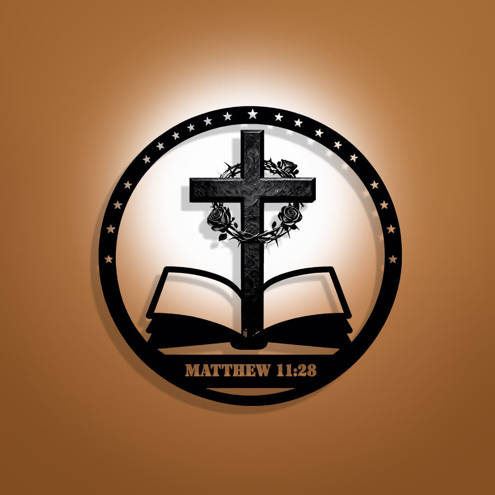 Thorn-Rose Cross & Bible Metal Wall Decor: Quiet Reminder of Rest’s Promise