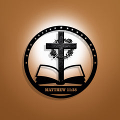 Thorn-Rose Cross & Bible Metal Wall Decor: Quiet Reminder of Rest’s Promise
