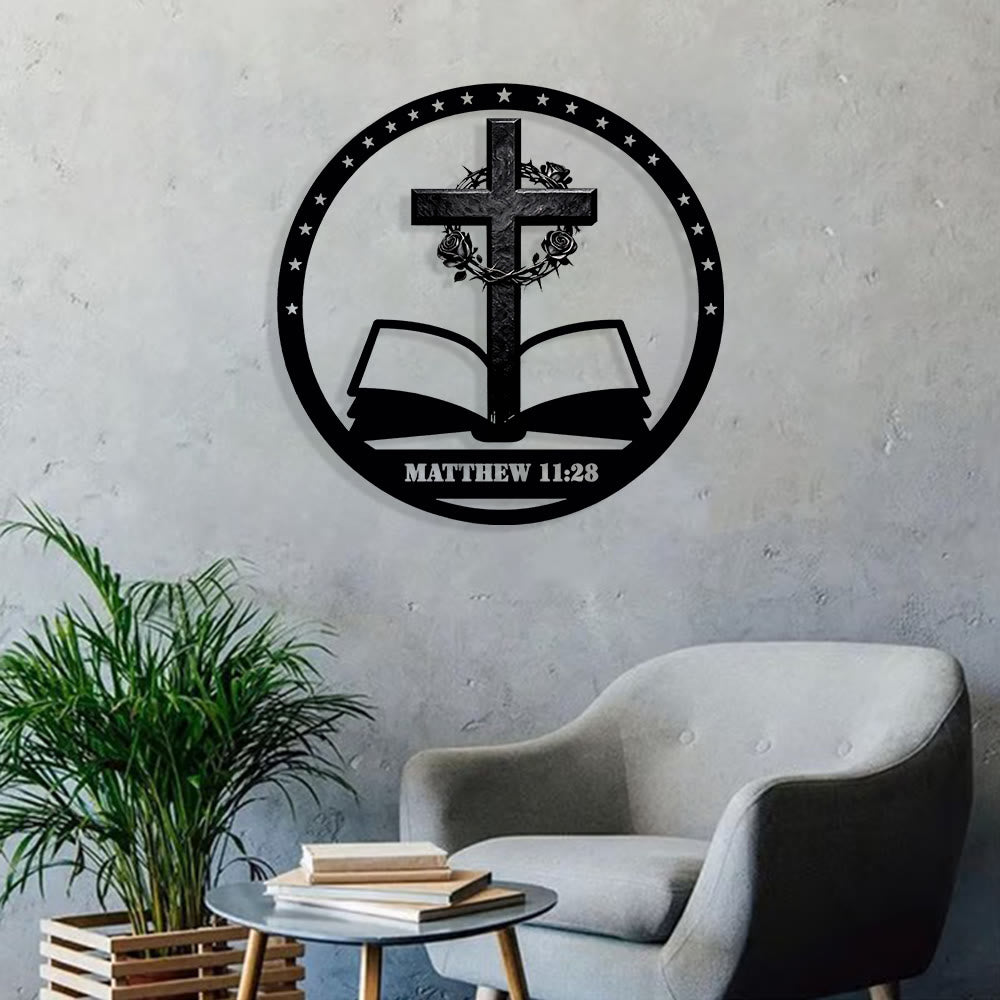 Thorn-Rose Cross & Bible Metal Wall Decor: Quiet Reminder of Rest’s Promise