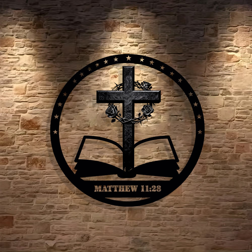 Thorn-Rose Cross & Bible Metal Wall Decor: Quiet Reminder of Rest’s Promise
