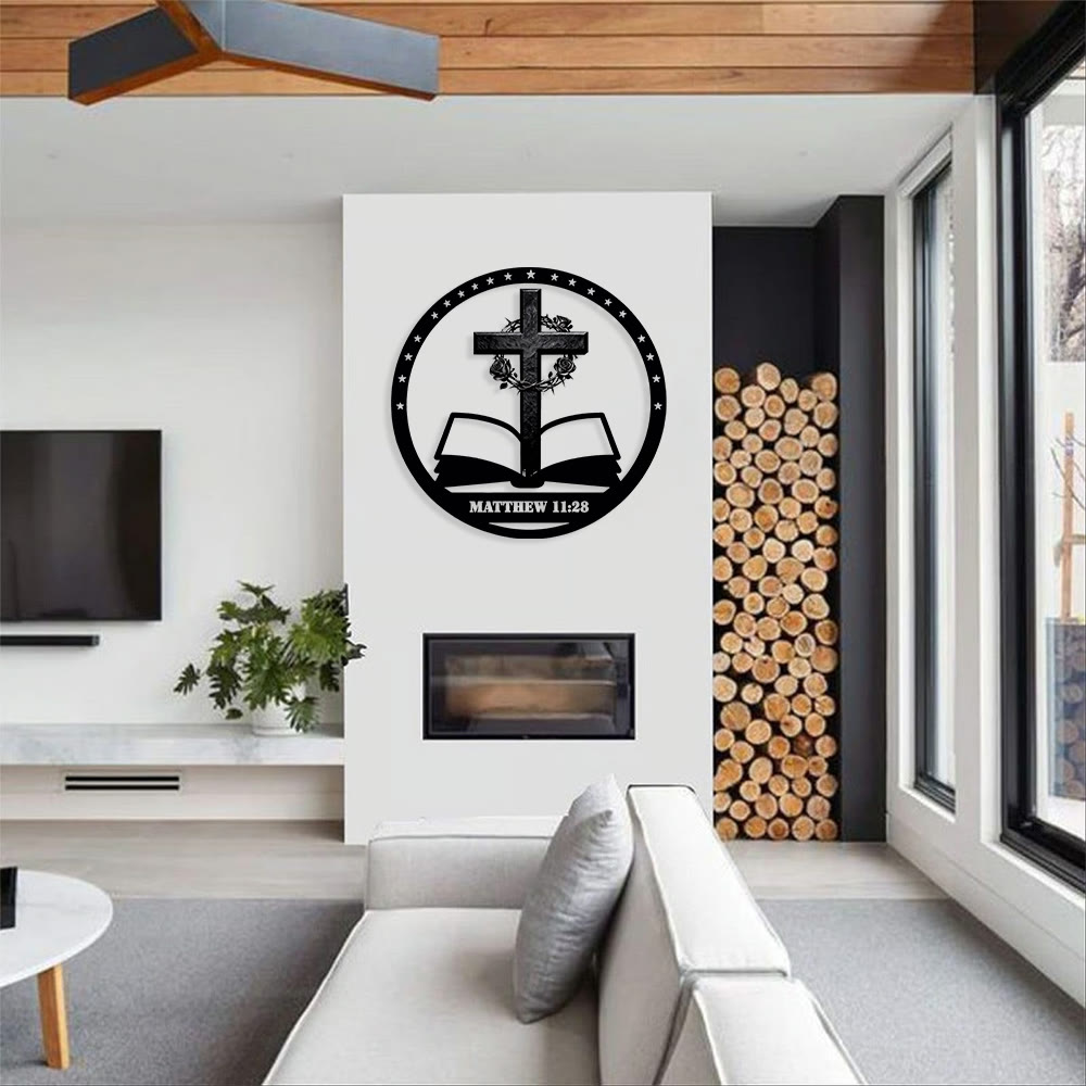 Thorn-Rose Cross & Bible Metal Wall Decor: Quiet Reminder of Rest’s Promise