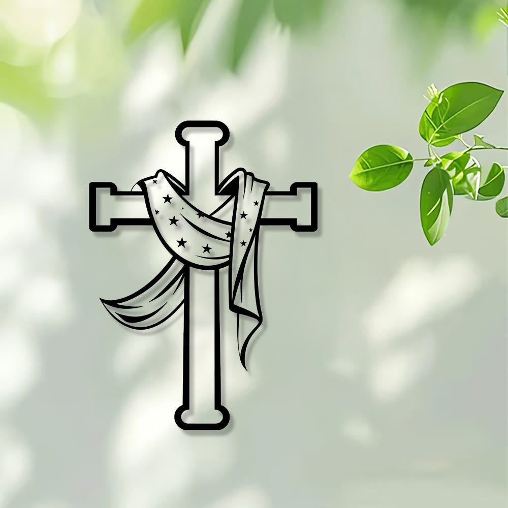 Star-Scarf Cross Metal Wall Decor: Gentle Companion of Divine Grace