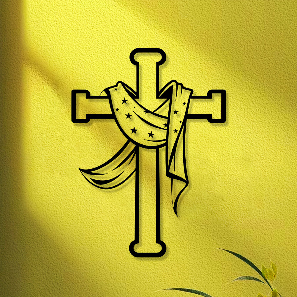 Star-Scarf Cross Metal Wall Decor: Gentle Companion of Divine Grace