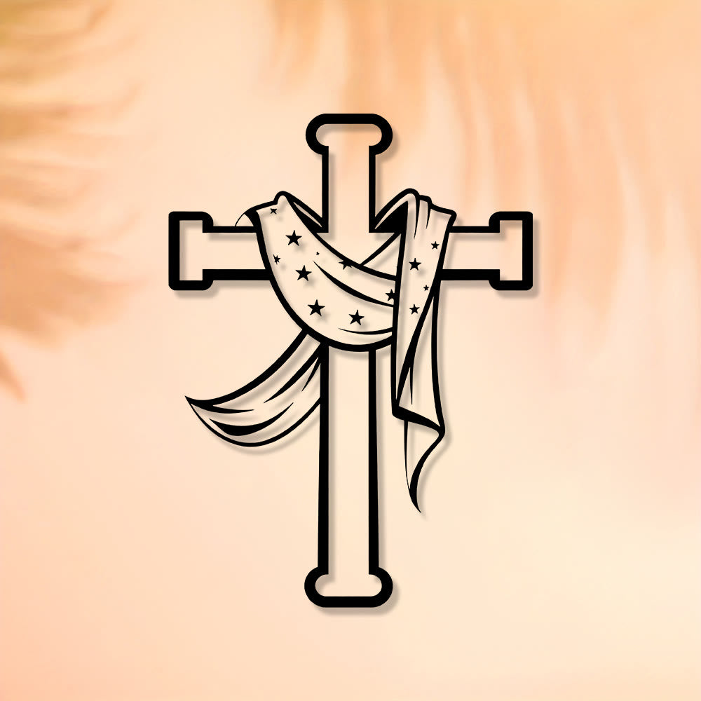 Star-Scarf Cross Metal Wall Decor: Gentle Companion of Divine Grace
