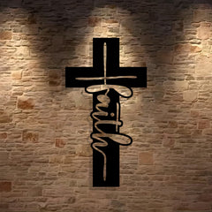 Stylish Typography  Faith Cross Metal Decor: Modern Typography Wall Art