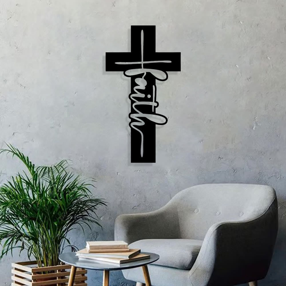 Stylish Typography  Faith Cross Metal Decor: Modern Typography Wall Art