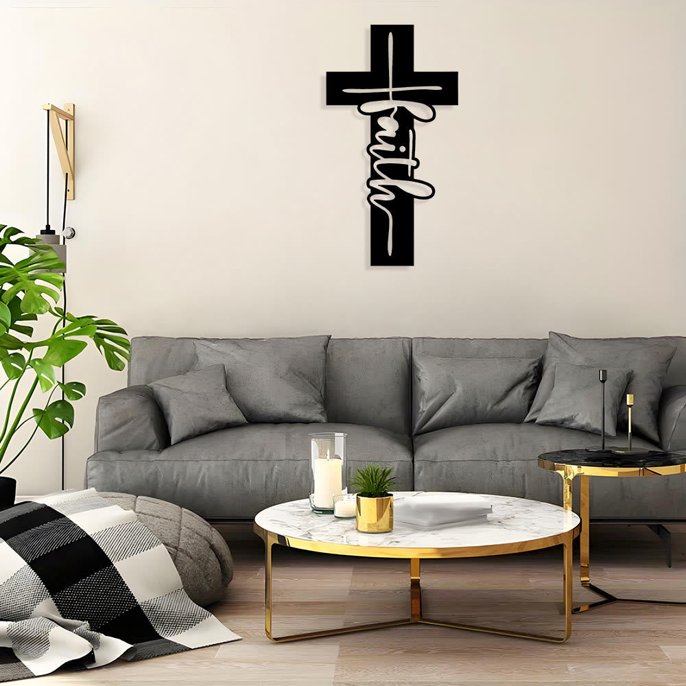 Stylish Typography  Faith Cross Metal Decor: Modern Typography Wall Art