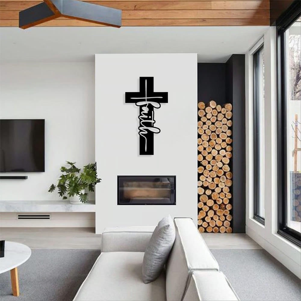 Stylish Typography  Faith Cross Metal Decor: Modern Typography Wall Art