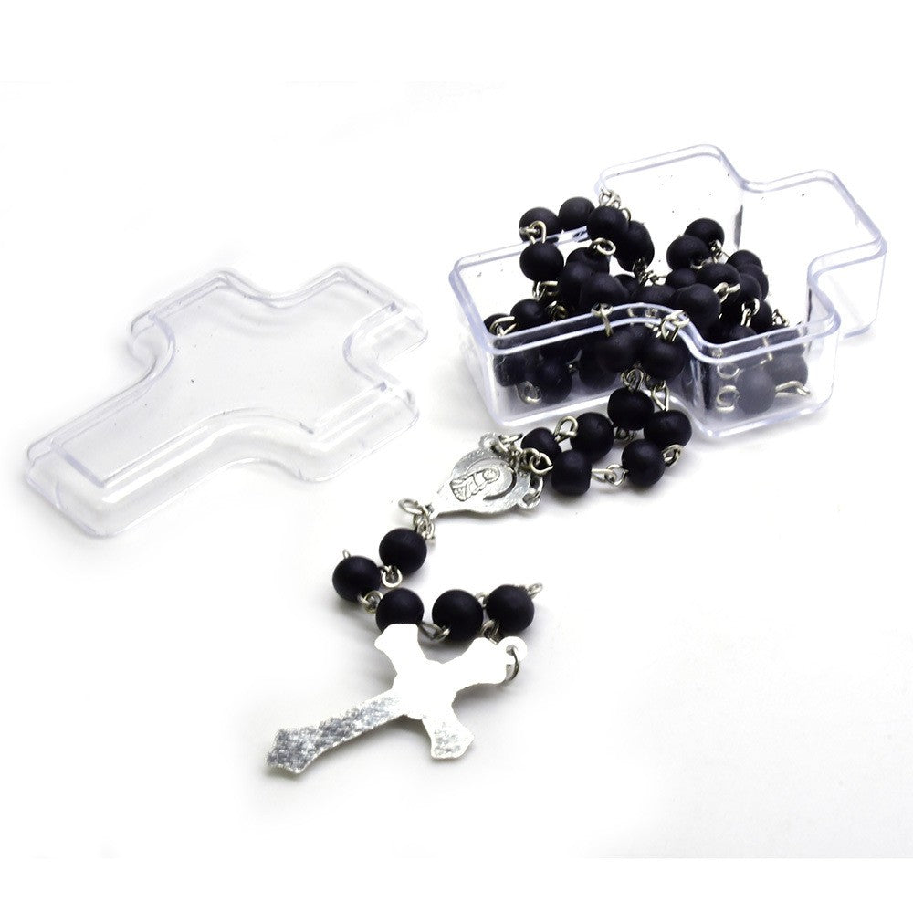 Black / Brown Wooden Rosary Necklace – Handcrafted Cross