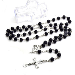Black / Brown Wooden Rosary Necklace – Handcrafted Cross