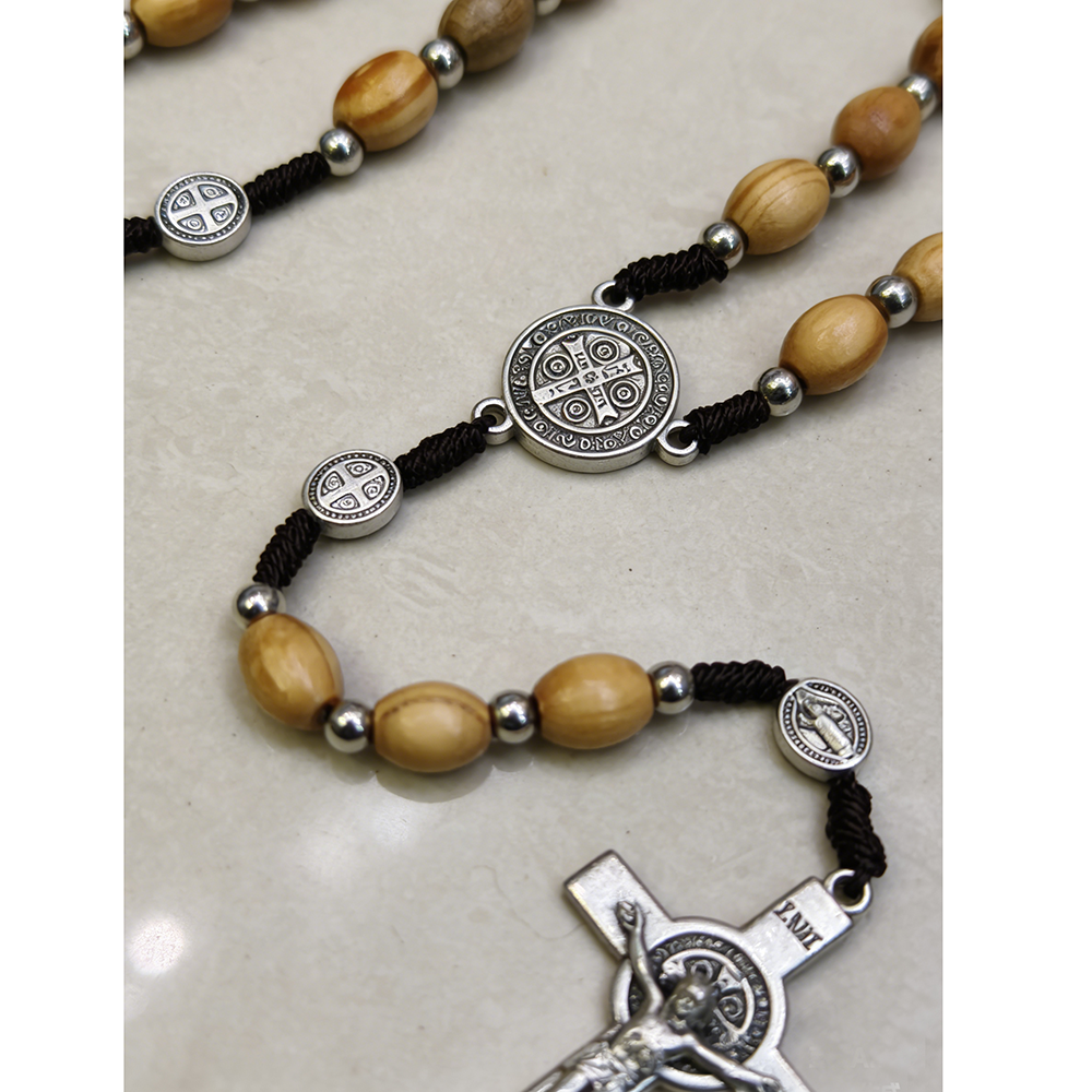 Handcrafted Wooden Rosary Necklace – Cross Design