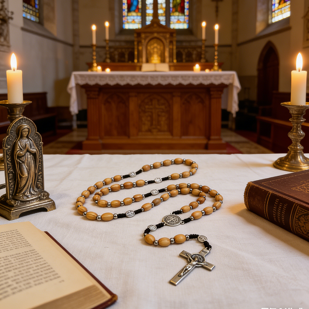 Handcrafted Wooden Rosary Necklace – Cross Design