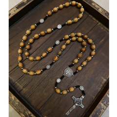 Handcrafted Wooden Rosary Necklace – Cross Design