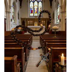 Catholic Wooden Rosary Necklace – Large Brown Beads with Cross Pendant