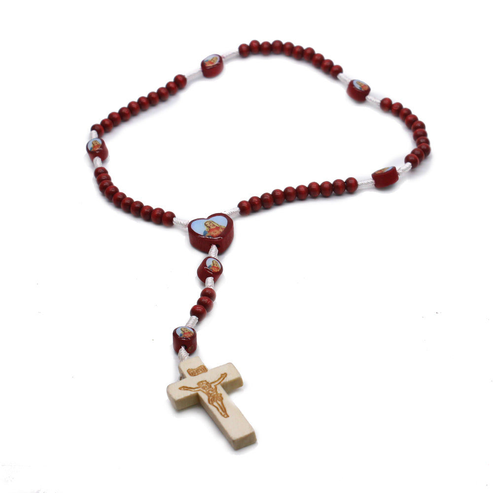 Mini Burgundy Wooden Rosary – Handheld Prayer Beads with Cross
