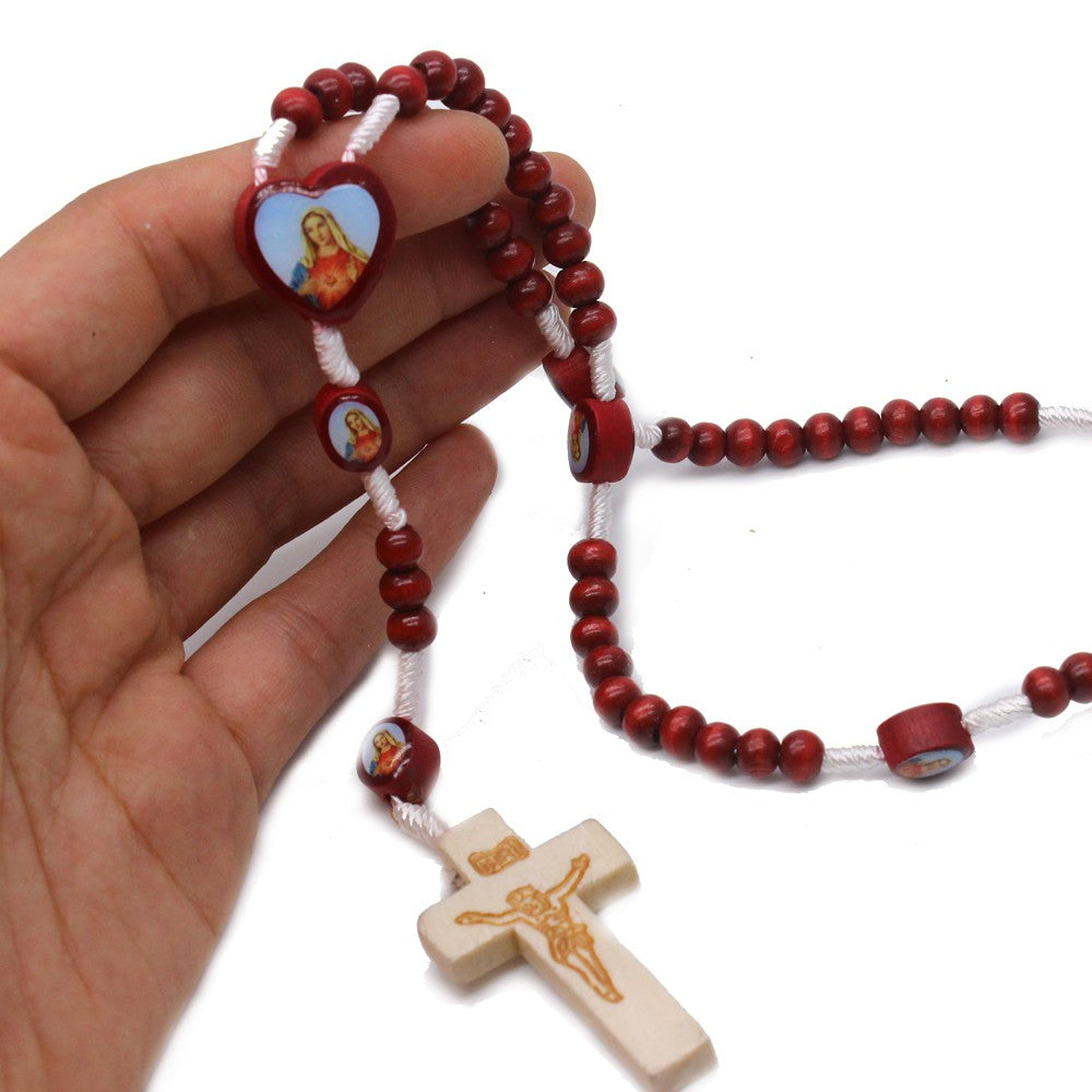 Mini Burgundy Wooden Rosary – Handheld Prayer Beads with Cross