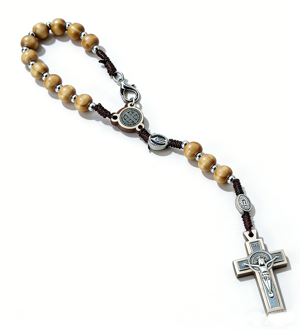 Vintage Wooden Rosary Car Hanging – Cross Beaded Ornament