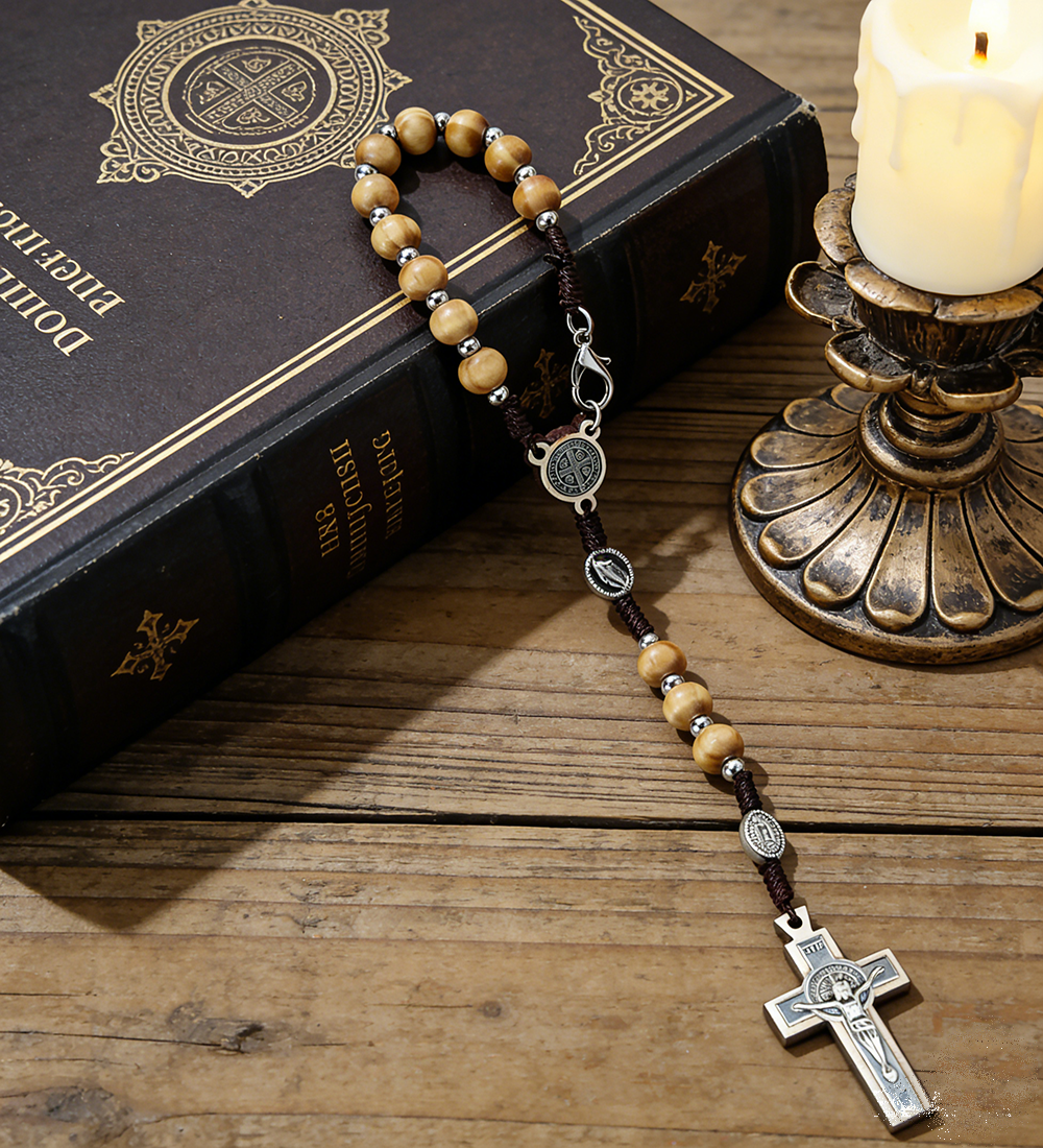 Vintage Wooden Rosary Car Hanging – Cross Beaded Ornament