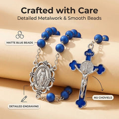 Catholic Royal Blue Rosary Necklace – Virgin Mary Medal with Cross Pendant