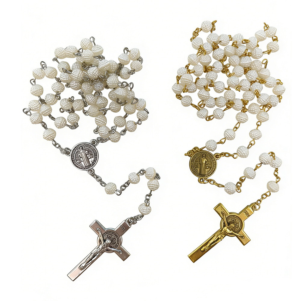 Catholic Pearl Rosary Necklace – Vintage Cross Pendant Jewelry