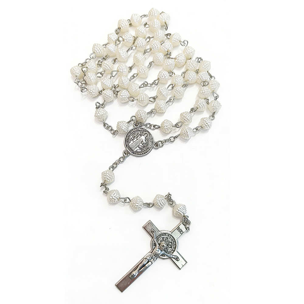 Catholic Pearl Rosary Necklace – Vintage Cross Pendant Jewelry