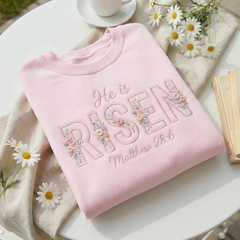 Embroidered He Is Risen Easter Sweatshirt