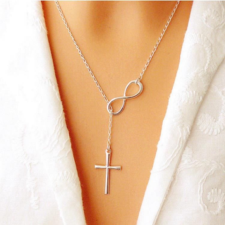 Eternal Infinity Symbol & Cross Silver Necklace