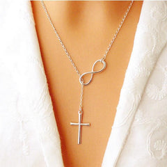 Eternal Infinity Symbol & Cross Silver Necklace