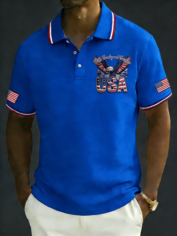 Men's Retro 250th Anniversary of the United States Print  Independence Day Cross Print Polo Shirt