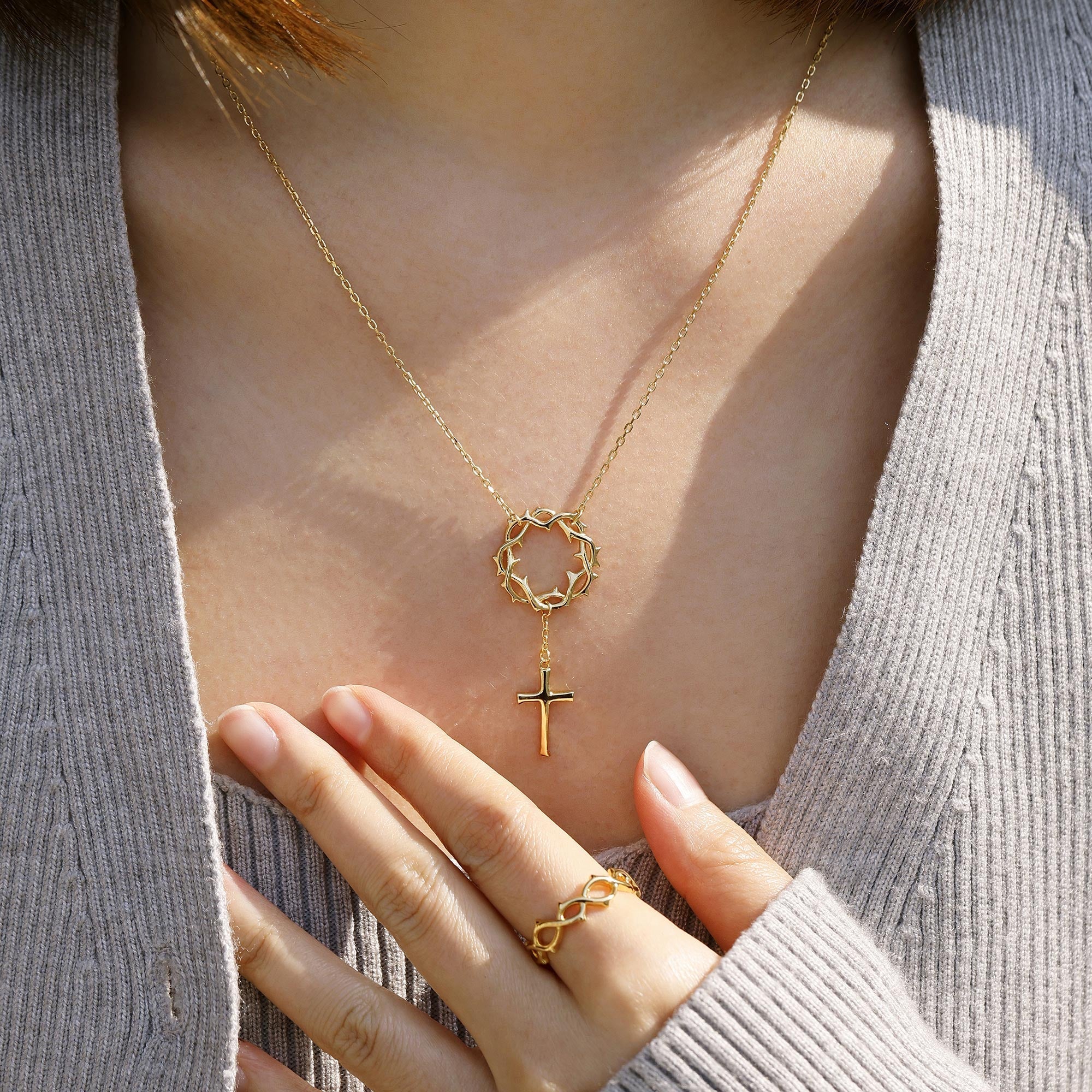 Crown of Thorns Cross Necklace