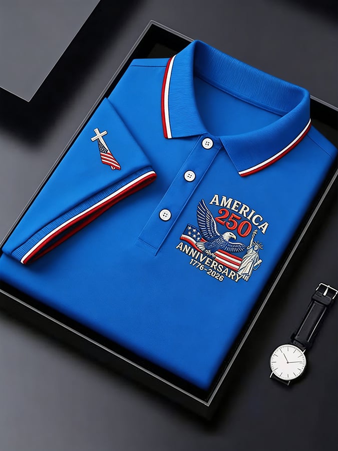 Men's Retro 250th Anniversary of the United States Print  Independence Day Cross Print Polo Shirt