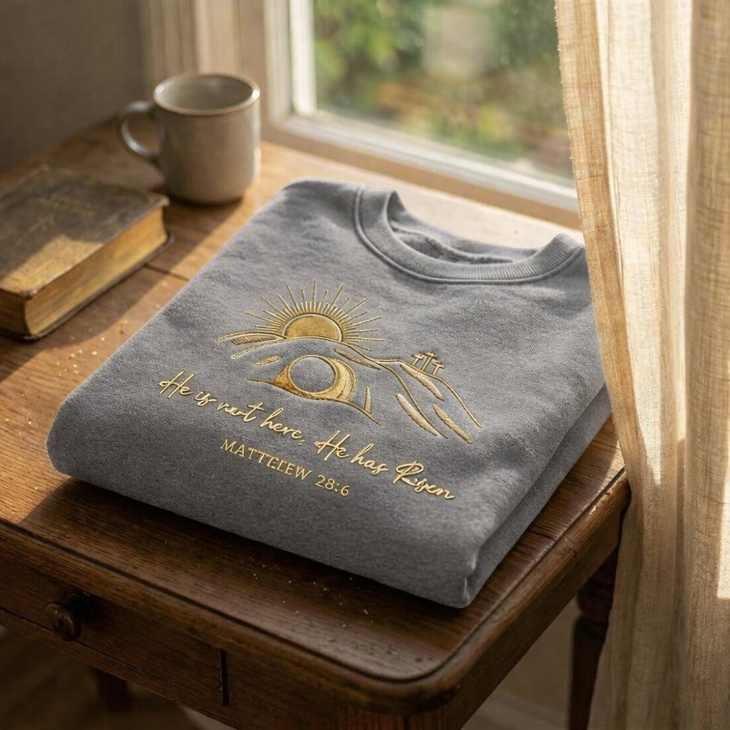 Embroidered He Is Not Here He Has Risen Sweatshirt