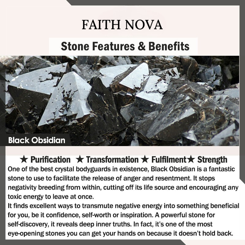 Faith Nova Natural Black Obsidian Rainbow Obsidian Gourd Blessing Bracelet Mala